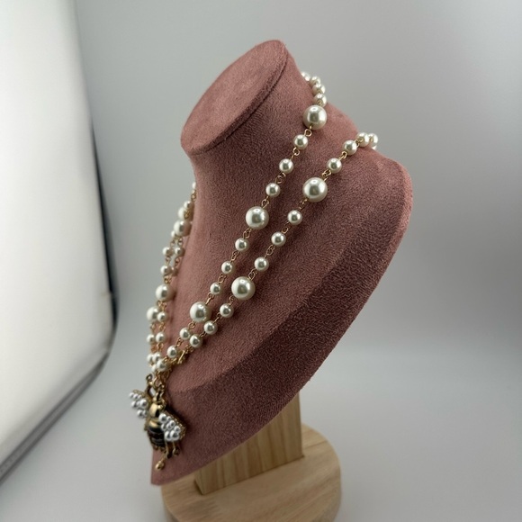 Anthropologie Pearl Bee Elegant Long Gold Necklace - Picture 8 of 17